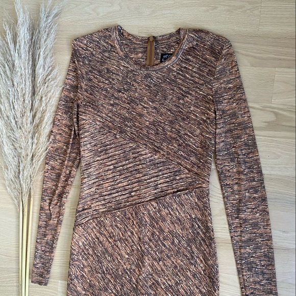 Torn by Ronny Kobo Tara Pleated Long Sleeve Dress in Orange Gold - Picture 7 of 12